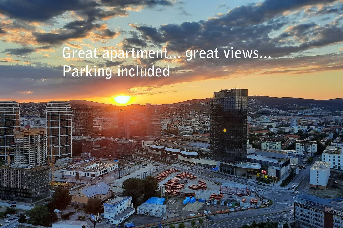 City view from 30. floor, parking price included